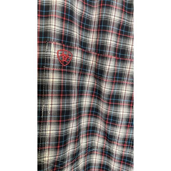 Ariat Western Shirt Plaid Stretch Pro Series Button Vented White Red Blue Men XL - Picture 5 of 11